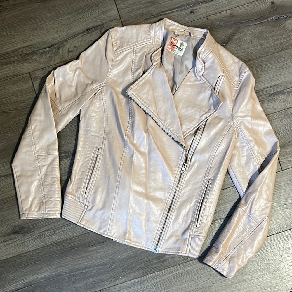 Ruff Hewn Pink Faux Leather Jacket Asymmetrical Moto Design Size M